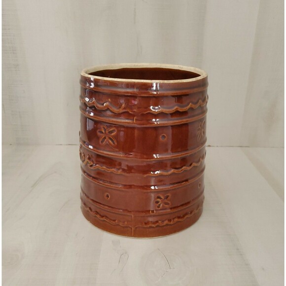 Marcrest Daisy Dot Stoneware COOKIE JAR Colorado Utensil jar Brown 8" No lid - Picture 2 of 7